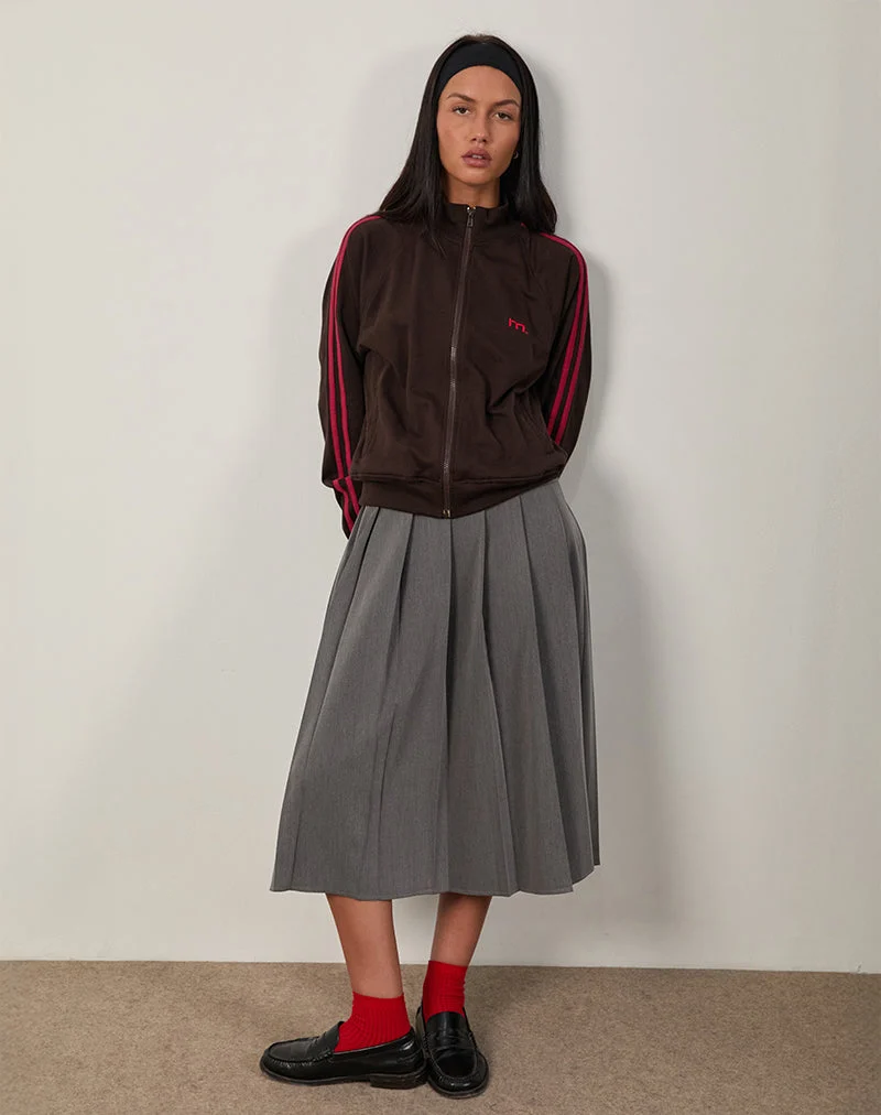 Niskala Jacke in Bitter Chocolate mit Adrenaline Red Binding und Stickerei
