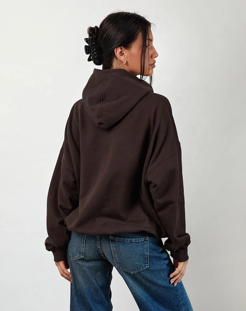 Übergroßer Kapuzenpullover in Bitterschokolade mit Overthinker-Print
