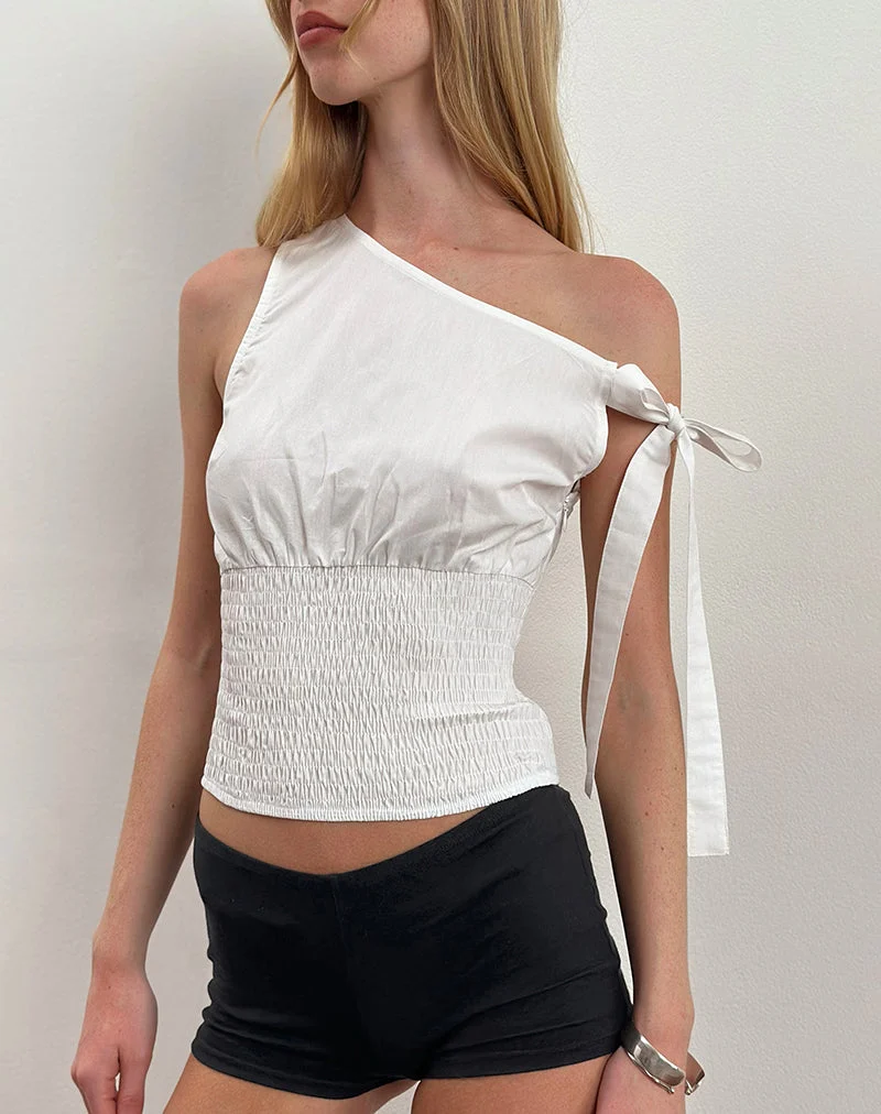 Rantha Top mit geraffter Taille in Weiß
