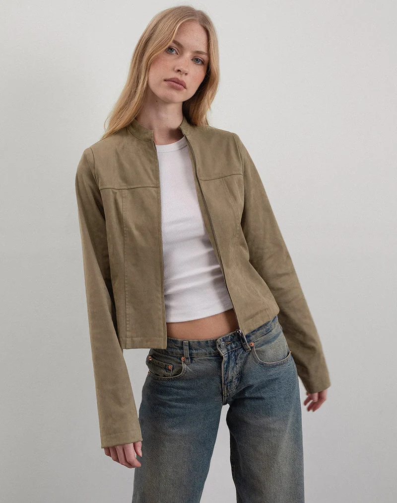 Mandy Jacke aus Wildlederimitat Walnuss