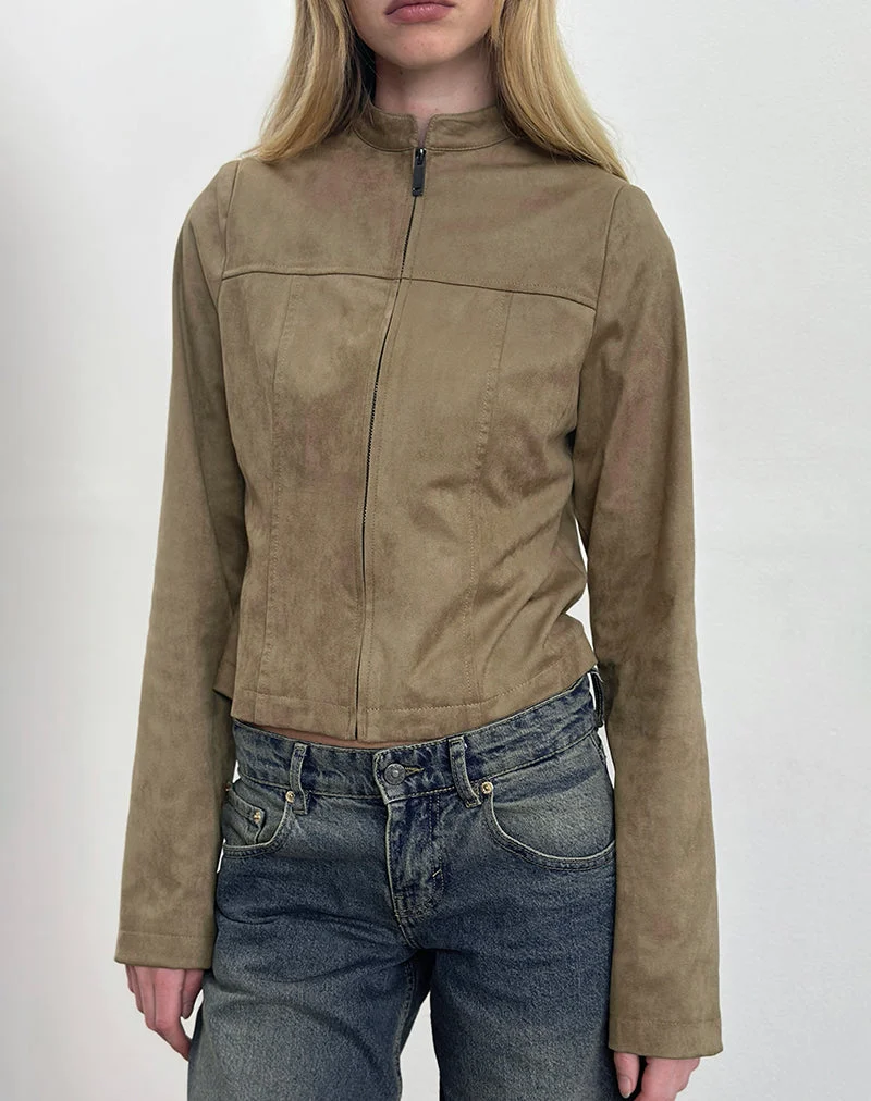 Mandy Jacke aus Wildlederimitat Walnuss
