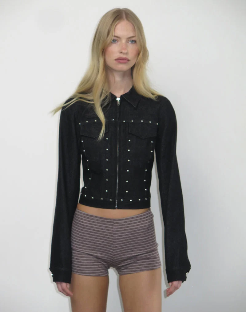 Ronira Jacke Chambray Nieten in Schwarz