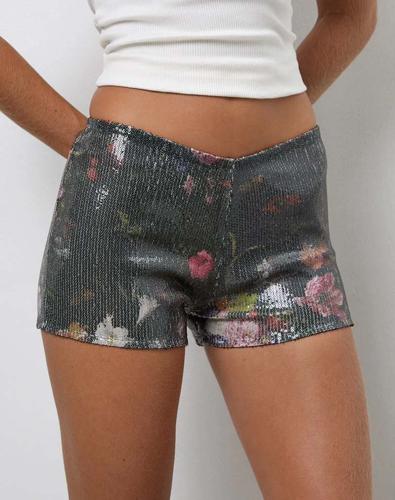 Erna Micro Shorts aus Pailletten Vintage Flower