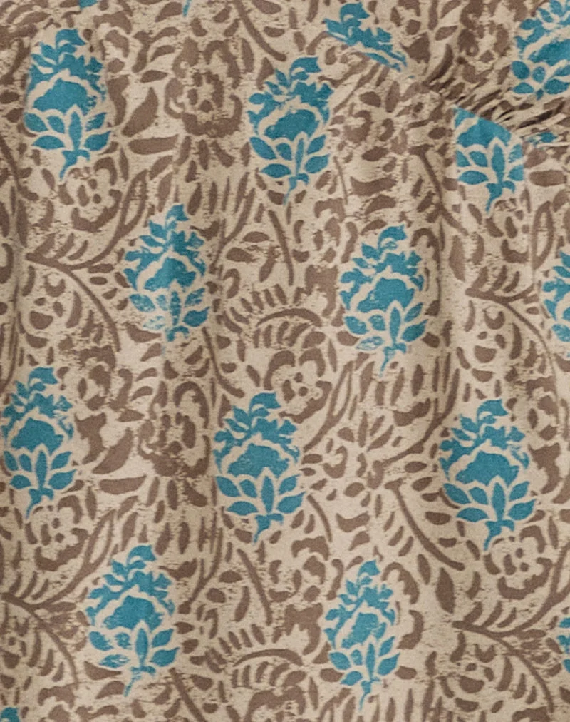 Bluebell Cami Top in Blau und Braun mit Blumenbatik
