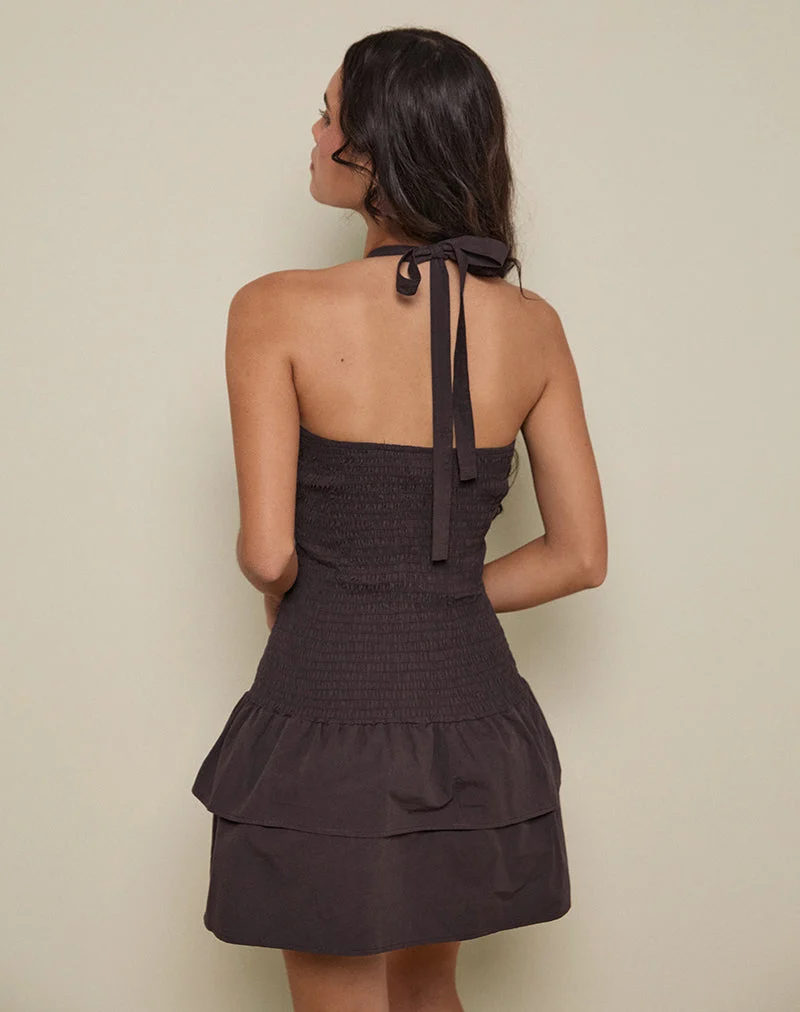 Herais Halterneck-Minikleid in tiefem Mahagoni