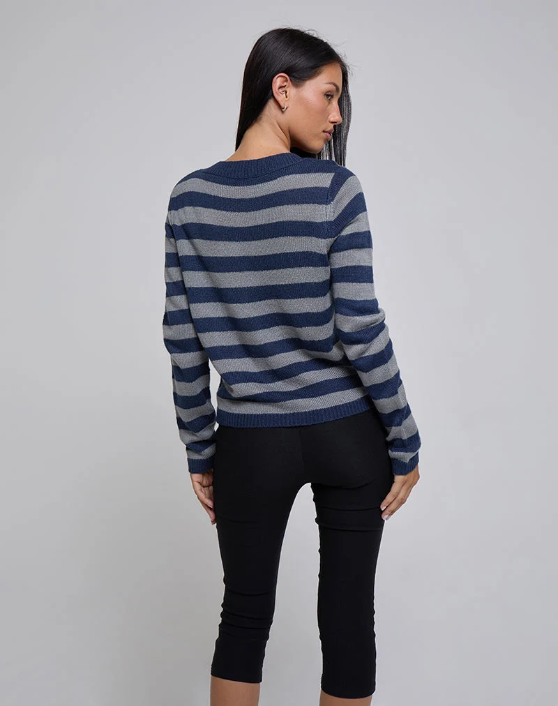 Dikara V-Ausschnitt-Pullover in Blau gestreift