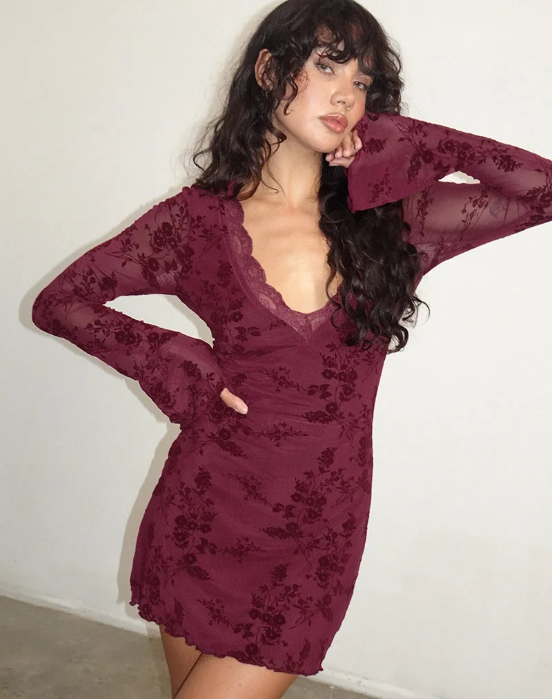 Sriti Minikleid in Botanical Flower Maroon