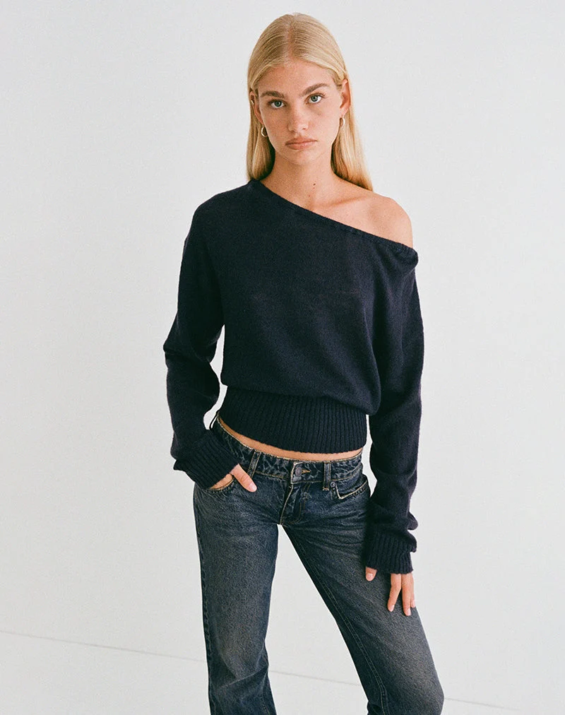 Suena Asymmetrischer Pullover in Marineblau