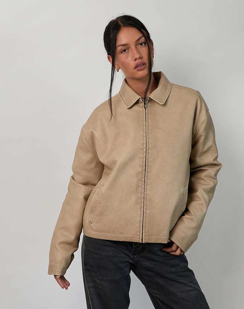 Catalin Jacke In getragenem PU Sand
