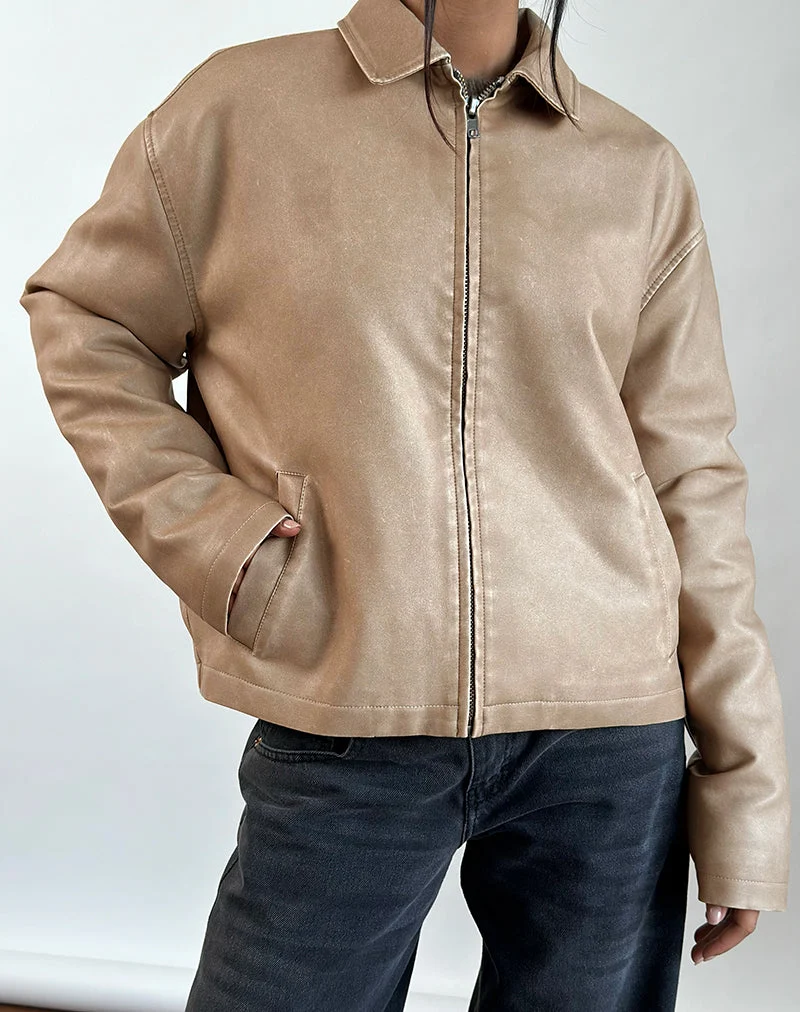 Catalin Jacke In getragenem PU Sand