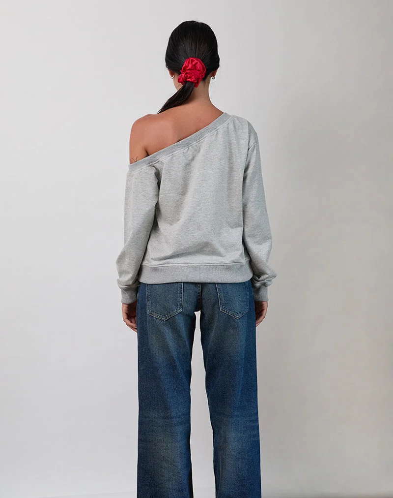 Toria Sweatshirt in Grau meliert mit I Love WFH Grafik