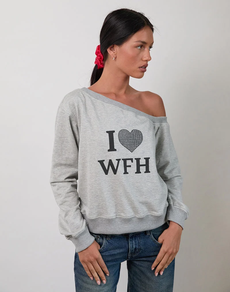 Toria Sweatshirt in Grau meliert mit I Love WFH Grafik