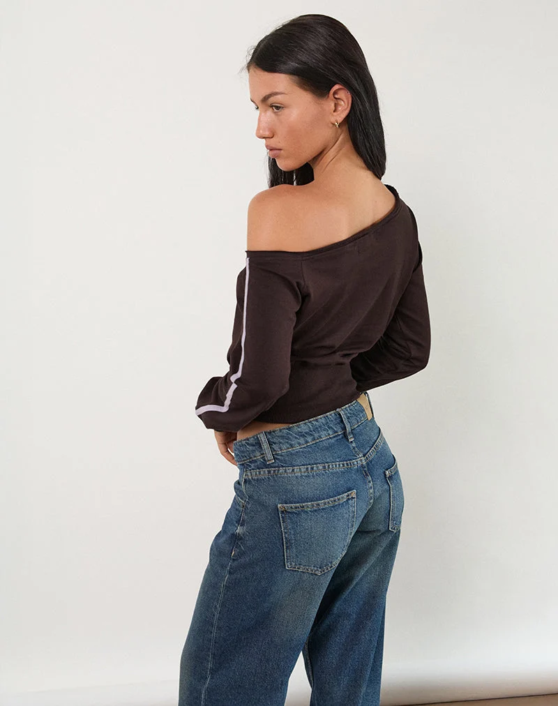 Sujana Asymmetrisches Sweatshirt in Bitterschokolade mit violetter Bindung
