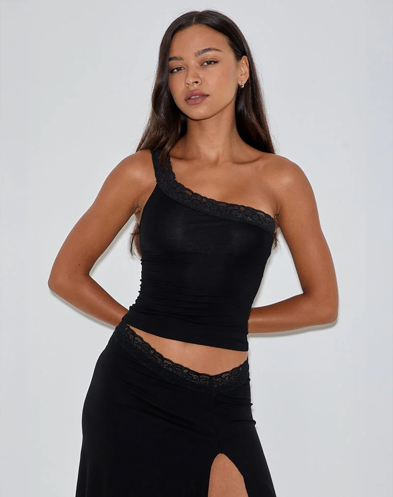 Cordia One Shoulder Top in Schwarz