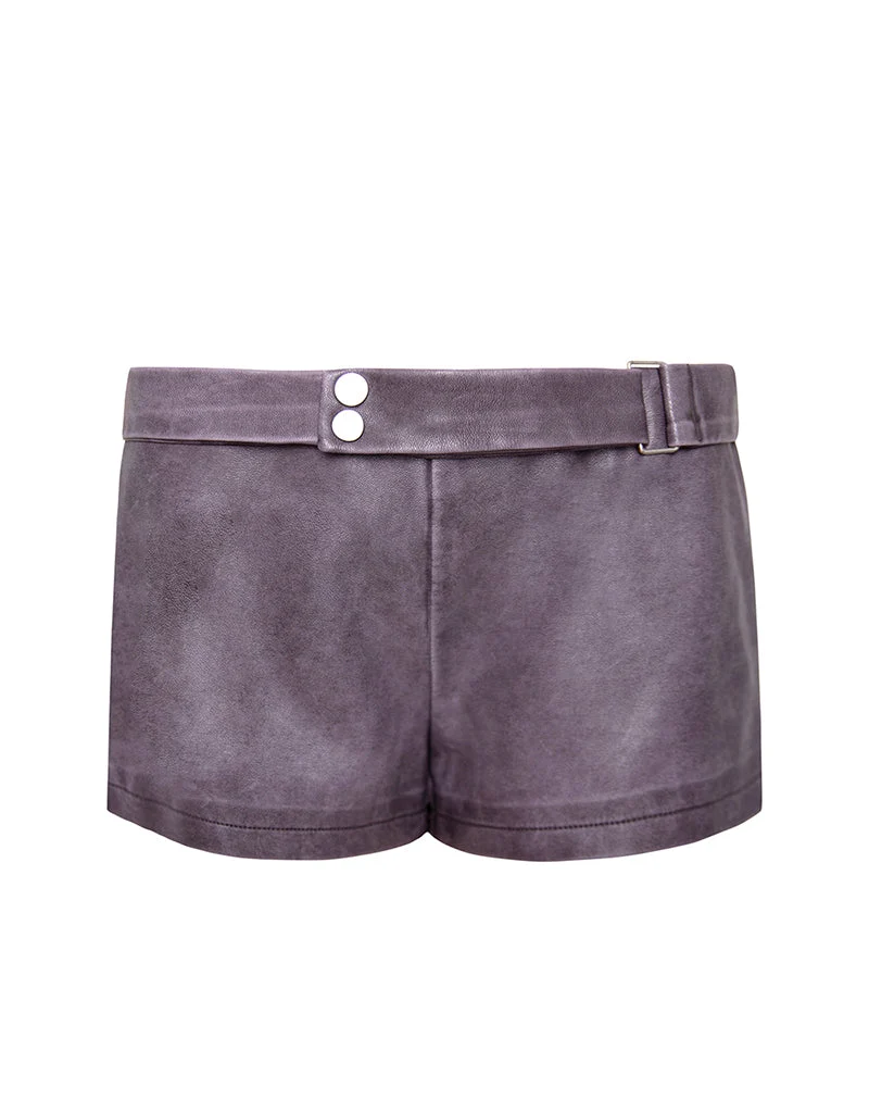 Jarli Hot Pants in Distressed PU gewaschene Pflaume