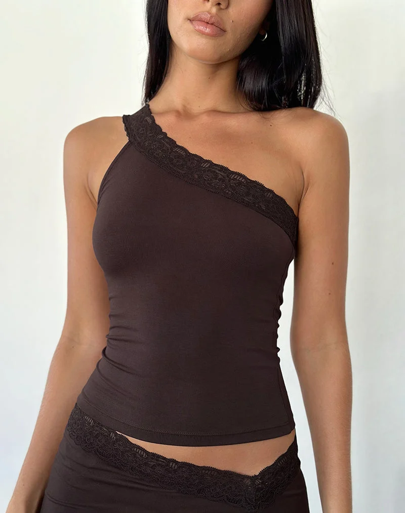 Cordia One Shoulder Top in Bitterschokolade