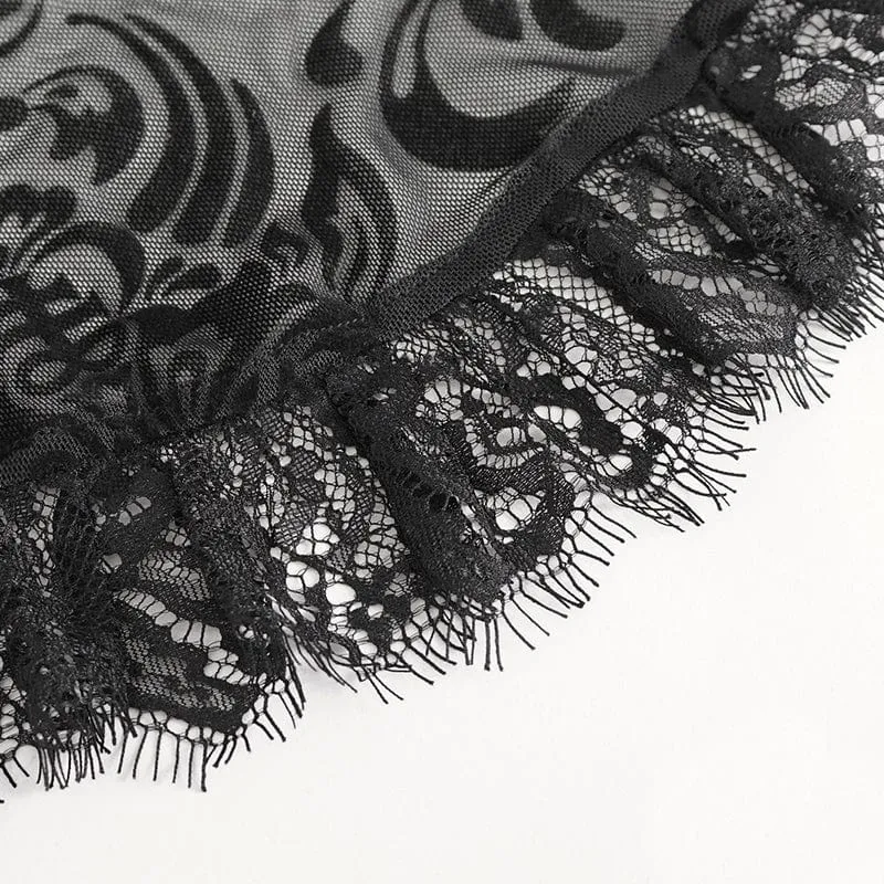 Damen-Gothic-Hemd mit Puffärmeln und beflocktem Netzstoff