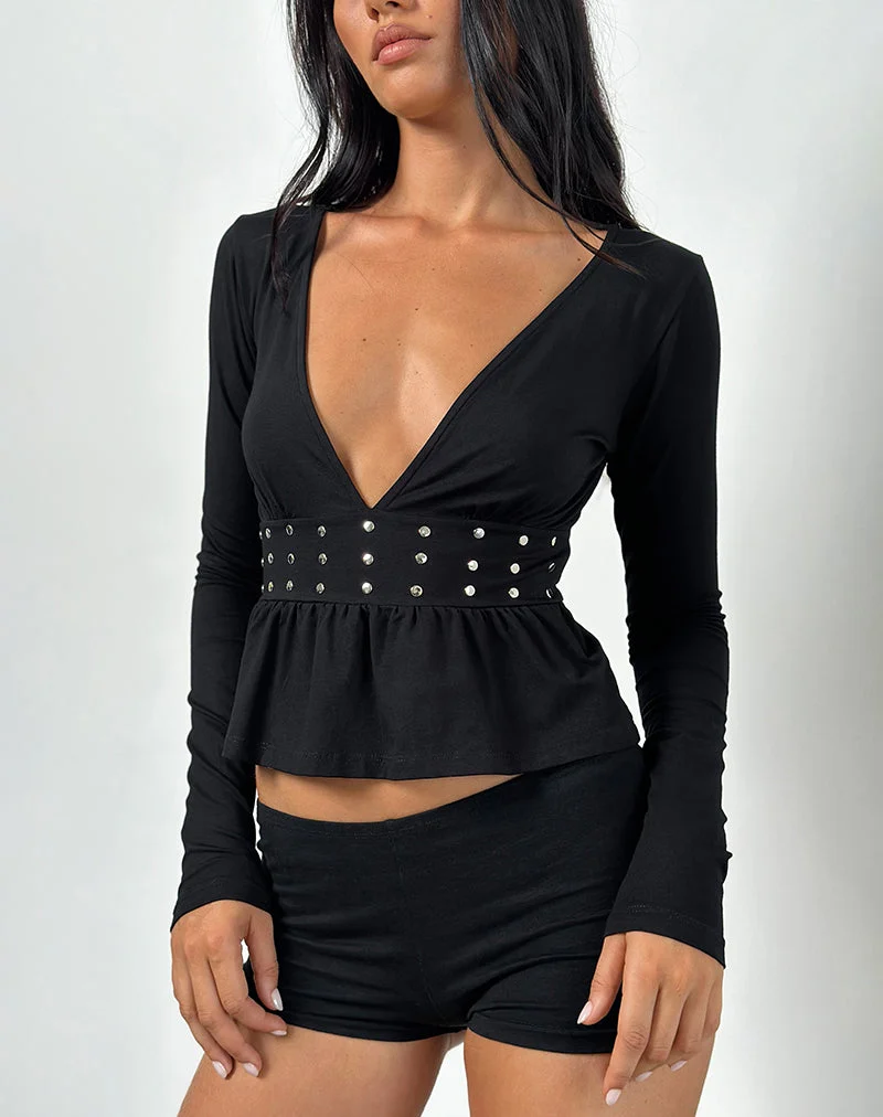 Ophay Top aus schwarzem Jersey mit Nieten