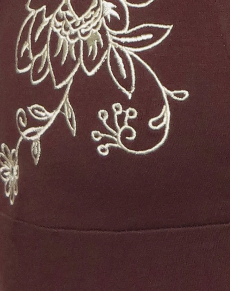 Hepzhi Minikleid in Bitterschokolade mit floraler Stickerei