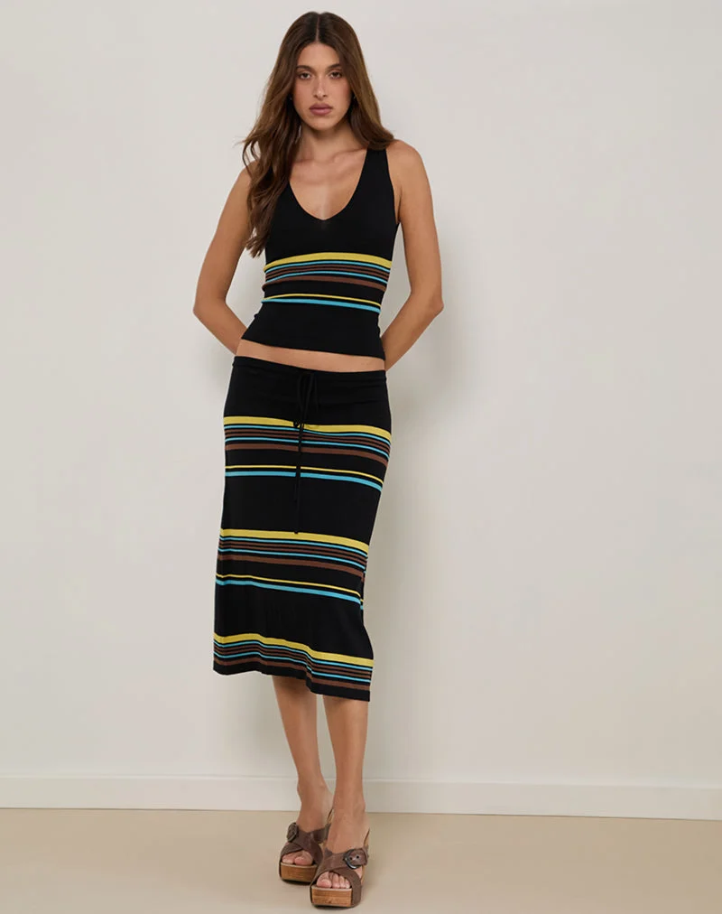 Natcha Vest Top in Schwarz mit braunen und blauen Streifen