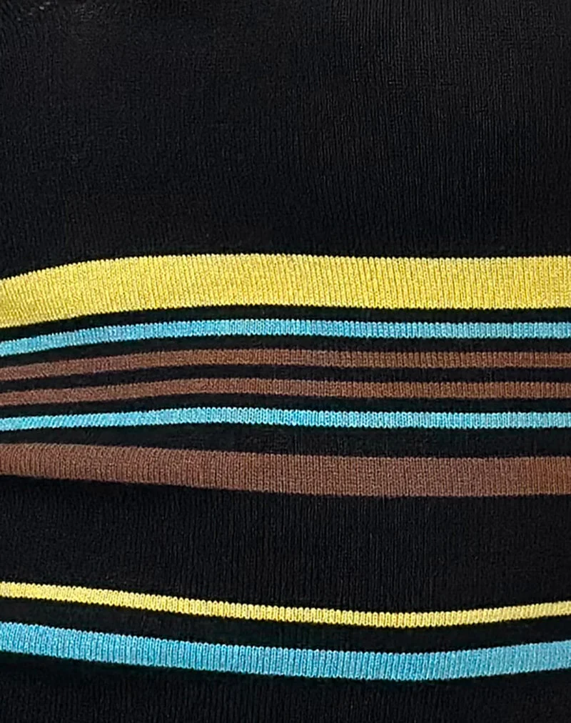Natcha Vest Top in Schwarz mit braunen und blauen Streifen