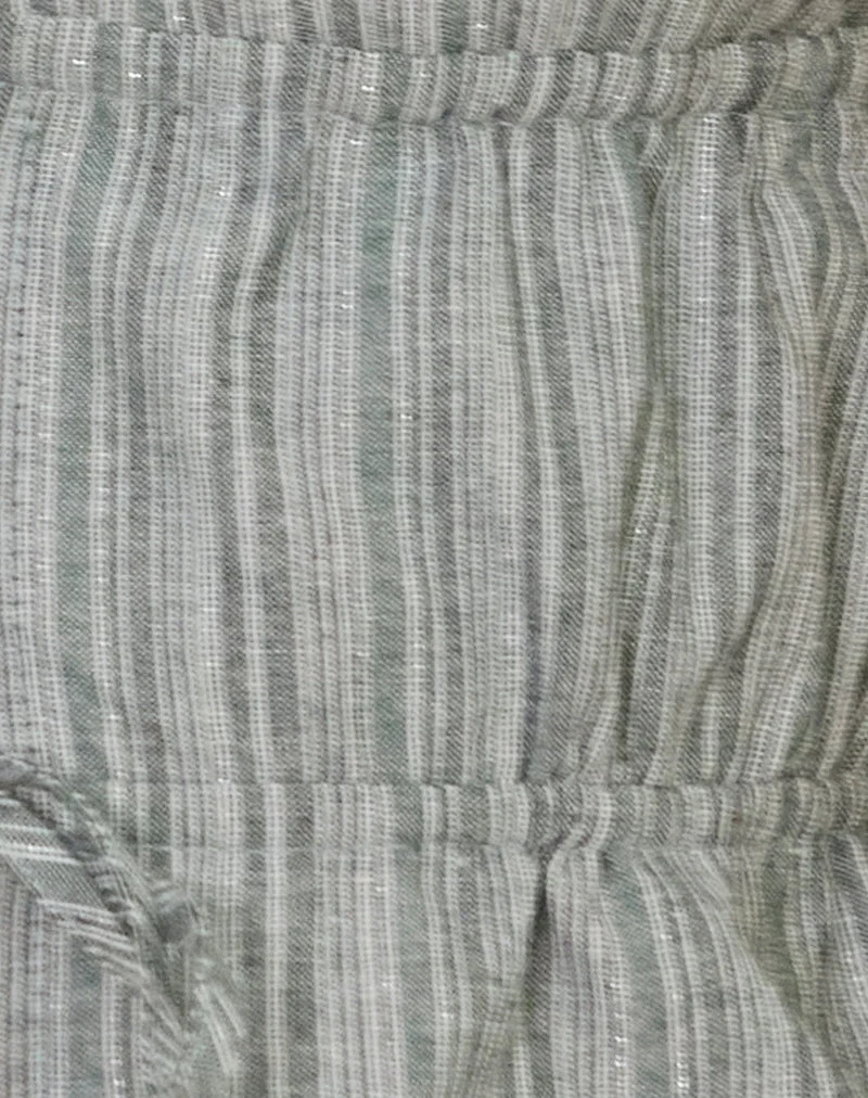 Hassna Double Tie Front Top in Grün und Weiß