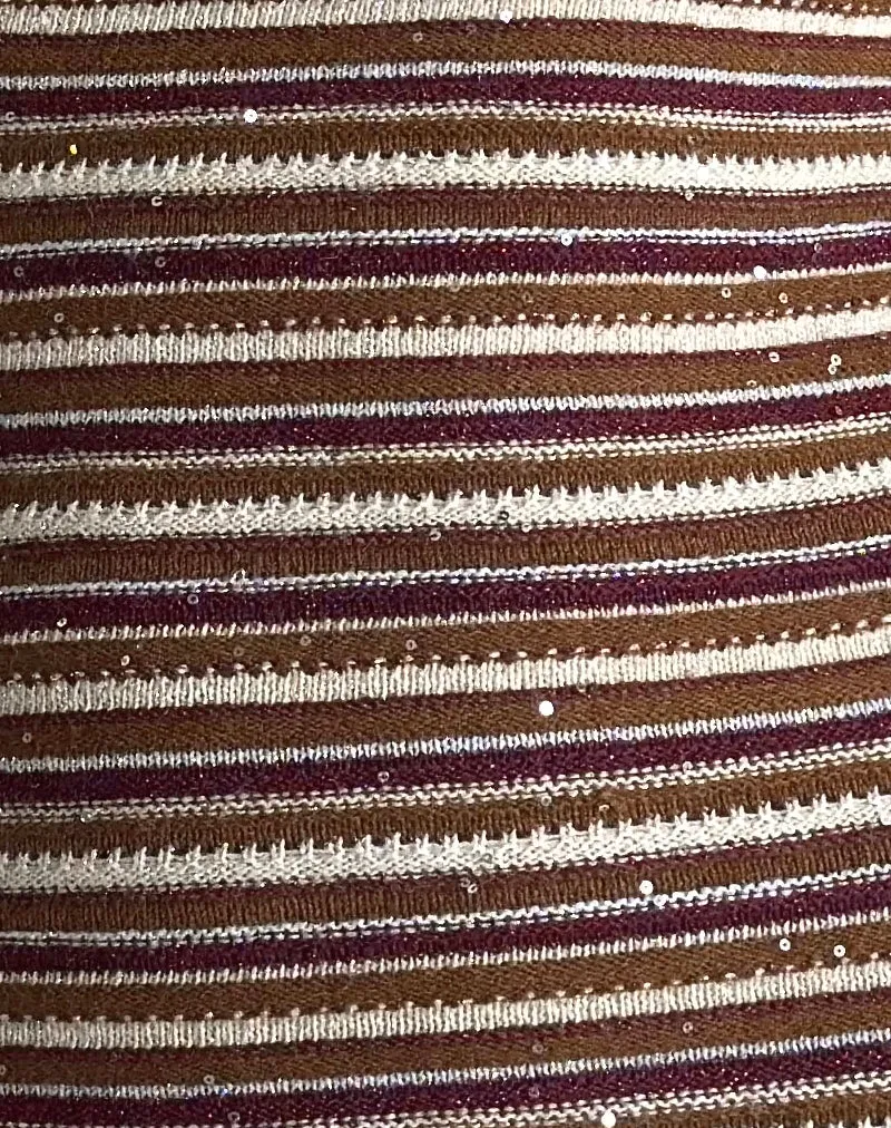Rosbina Bandeau-Minikleid aus schimmerndem Streifenstrick in Rost