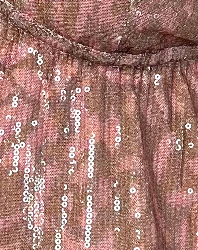 Rokudo Neckholder-Top in Boho Batik Pailletten Rosa