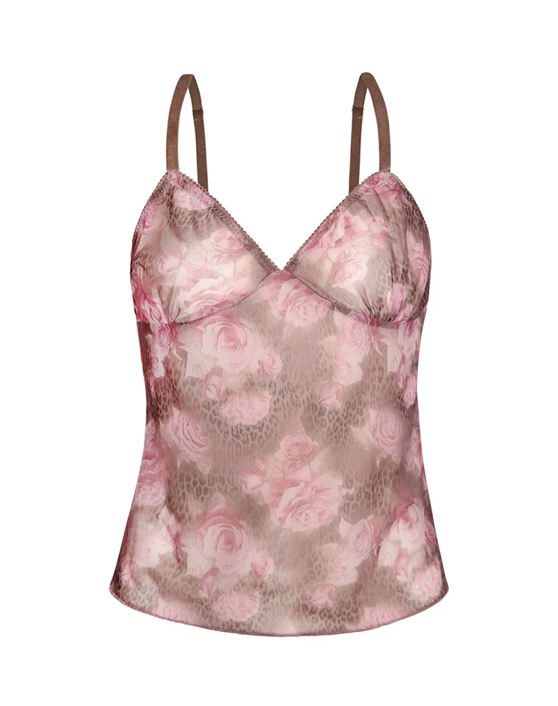 Janari Cami Top aus Mesh Rose Leopard