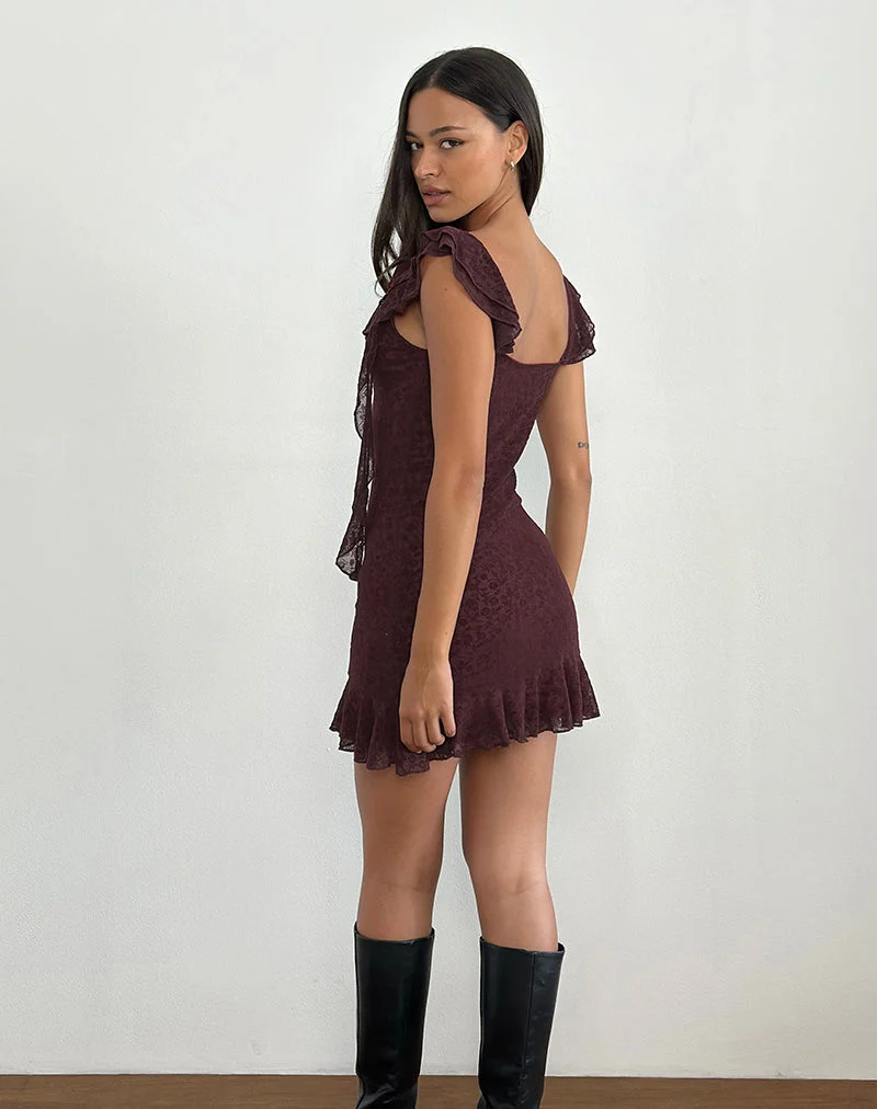 Rolita Minikleid in Ditsy Flock Gebranntes Kastanienbraun