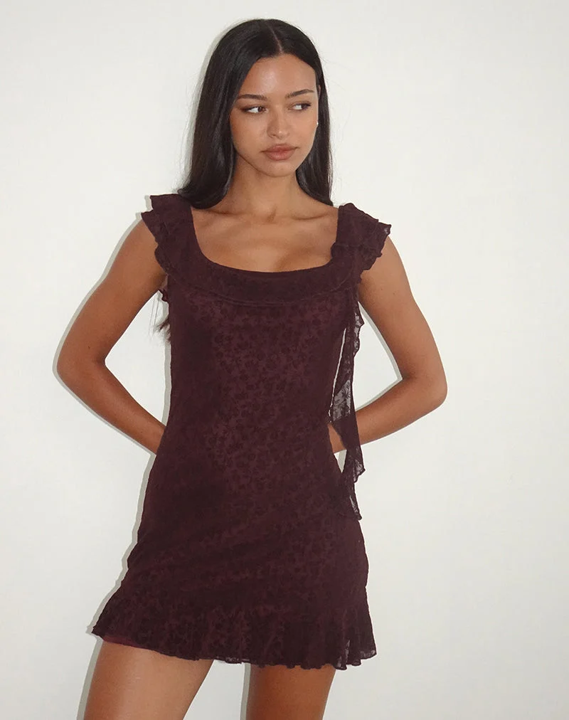 Rolita Minikleid in Ditsy Flock Gebranntes Kastanienbraun