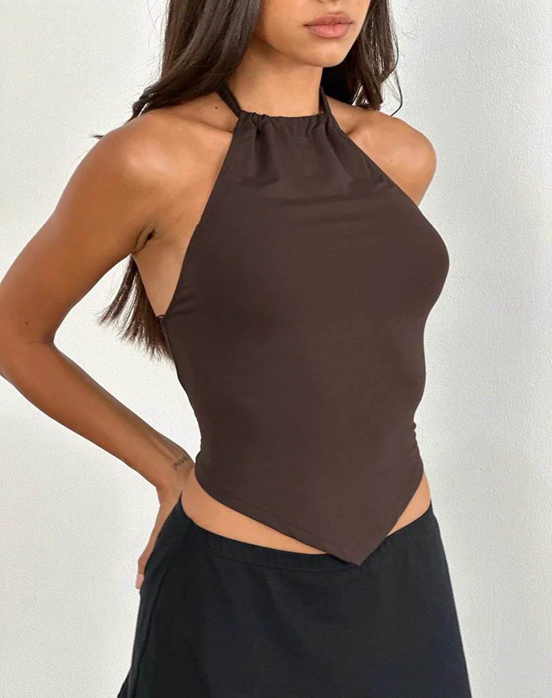 Shalas Neckholder-Top aus Jersey Bitter Chocolate