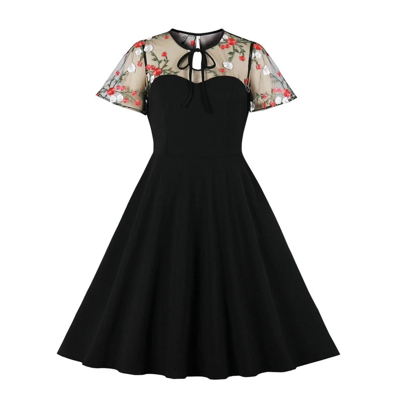 Gothic-Flitterwochenkleid aus besticktem Mesh mit Blumenmuster für Damen