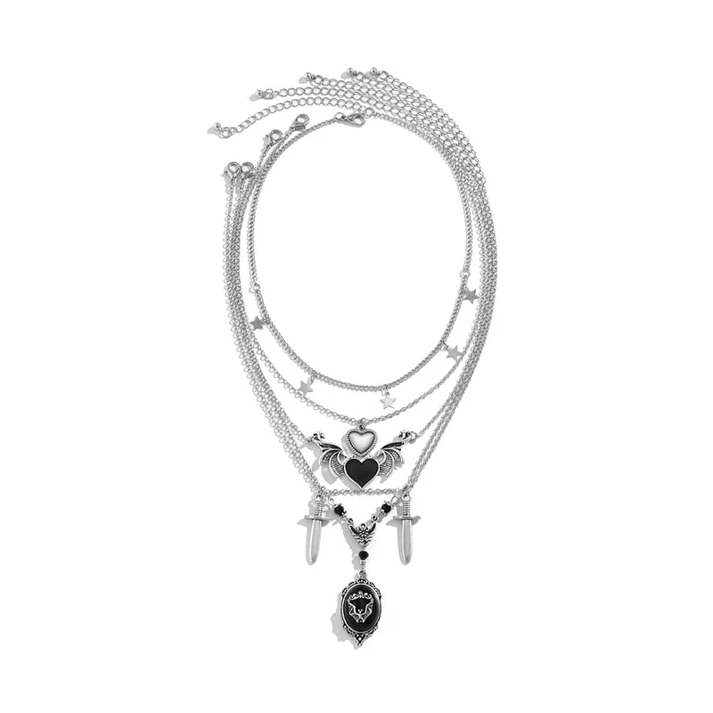 Damen Punk Herz Lagenkette Choker