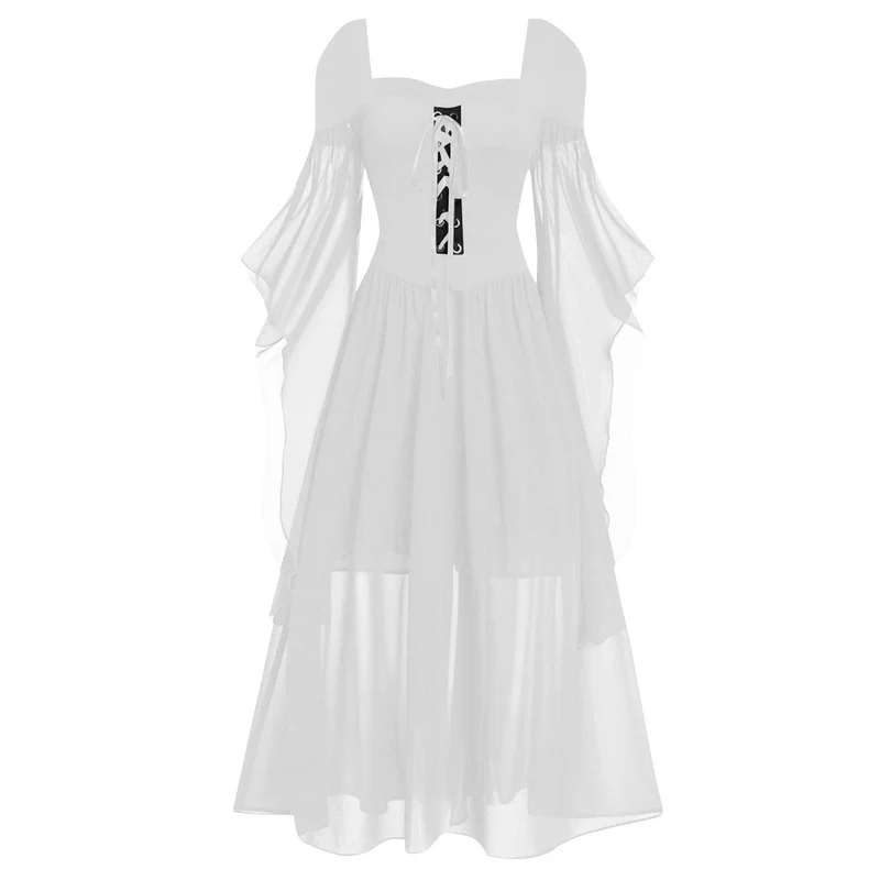 Gothic Hexenkleid mit Schnürung in Kontrastfarbe für Damen