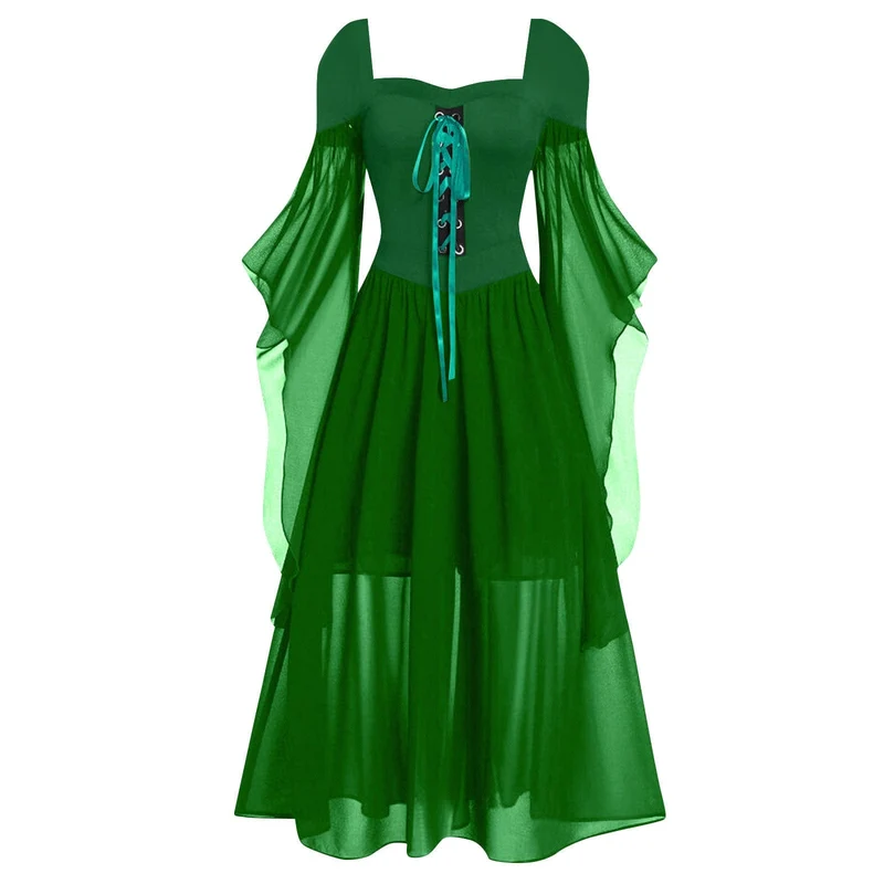 Gothic Hexenkleid mit Schnürung in Kontrastfarbe für Damen