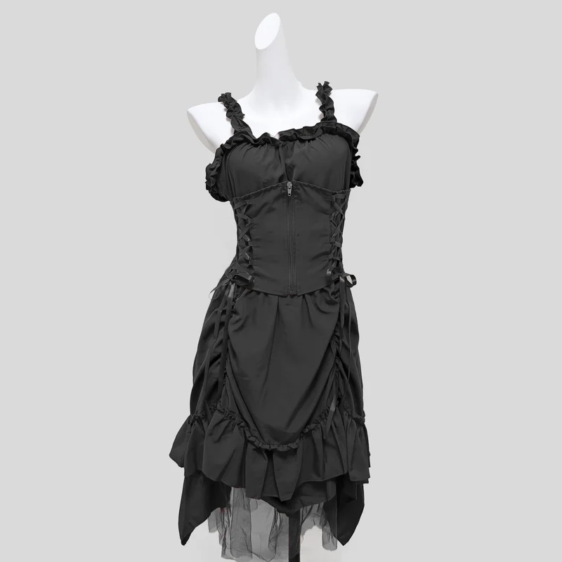 Gothic-Ballkleid mit Rüschen und mehreren Lagen für Damen