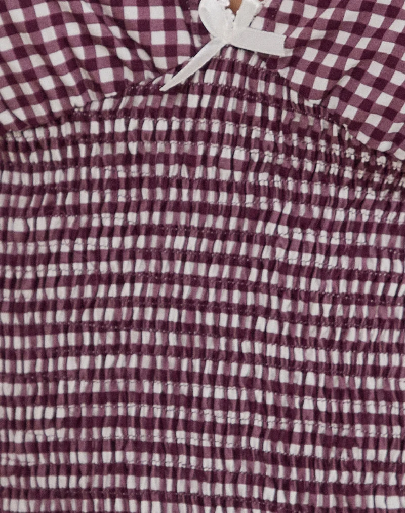 Hevalis Plunge Top in Mini Gingham Wein