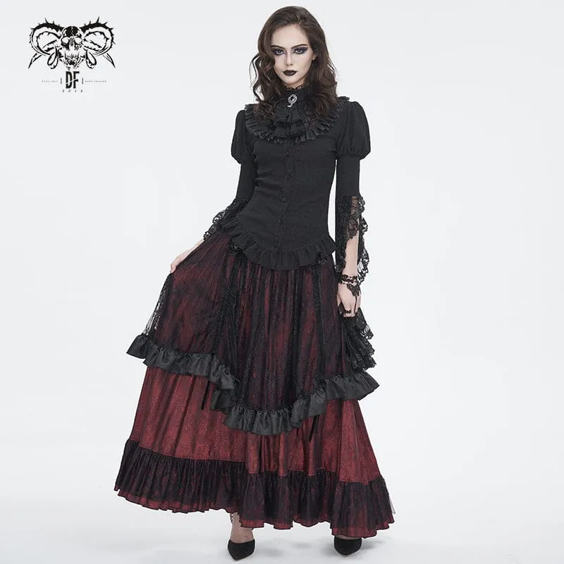 Gothic-Rock aus roter Spitze mit Kordelzug und Rüschen für Damen