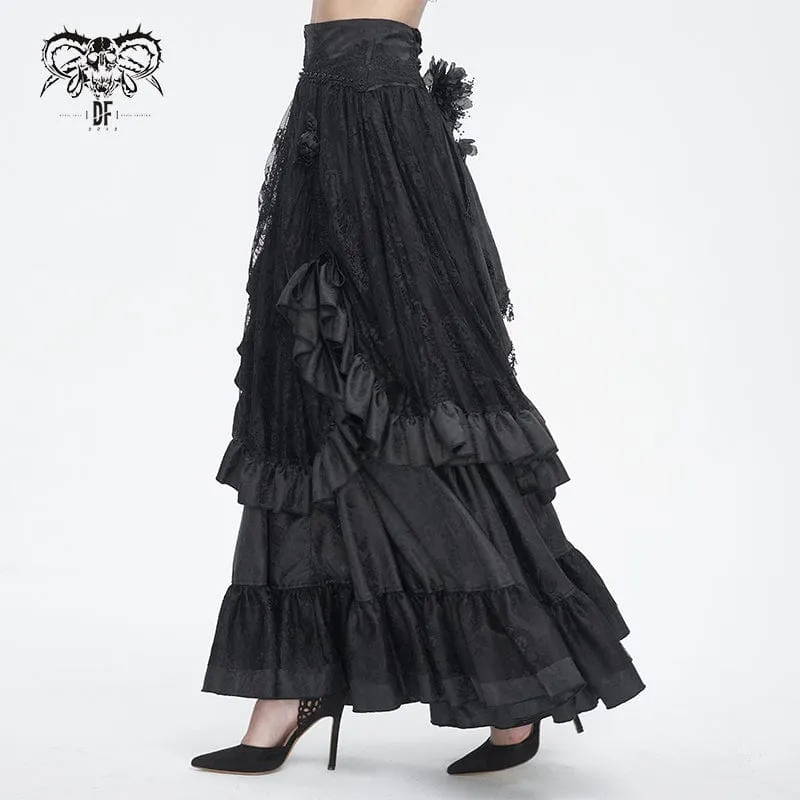 Gothic-Rock mit gerüschter Spitze und Kordelzug für Damen