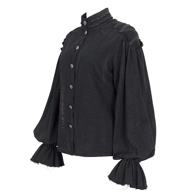 Steampunk-Hemd für Damen mit Stehkragen und Puffärmeln