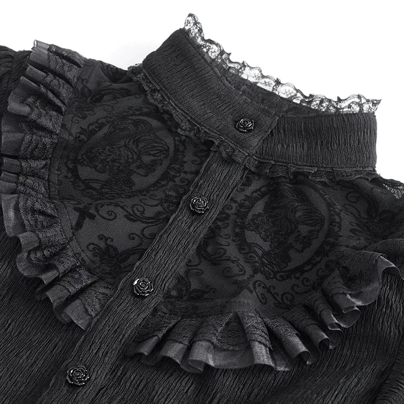 Damen-Gothic-Hemd mit Puffärmeln, Rüschen und abgesetzter Krawatte