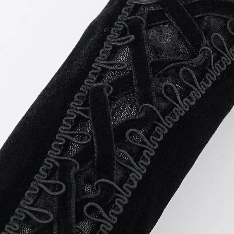 Damen-Gothic-Samthandschuhe mit Blumenmuster und Perlen