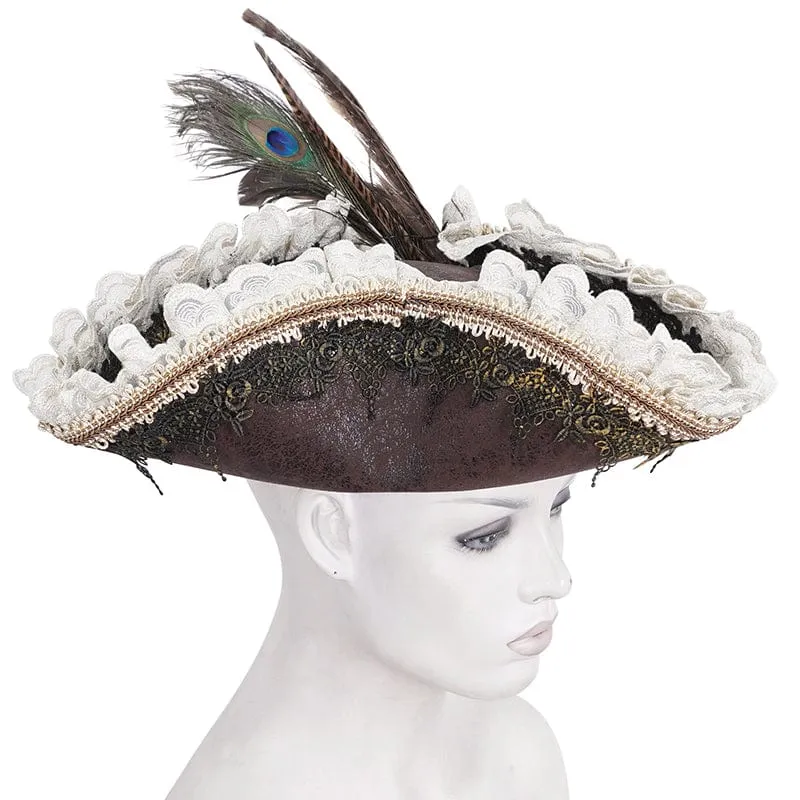 Damen-Steampunk-Hut mit gekräuselter Spitze und Splice-Feder