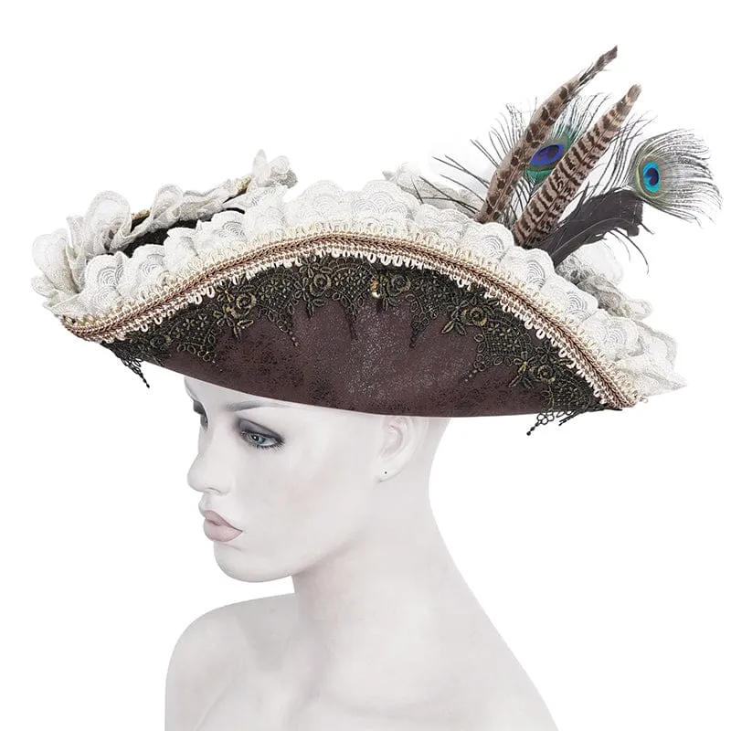 Damen-Steampunk-Hut mit gekräuselter Spitze und Splice-Feder