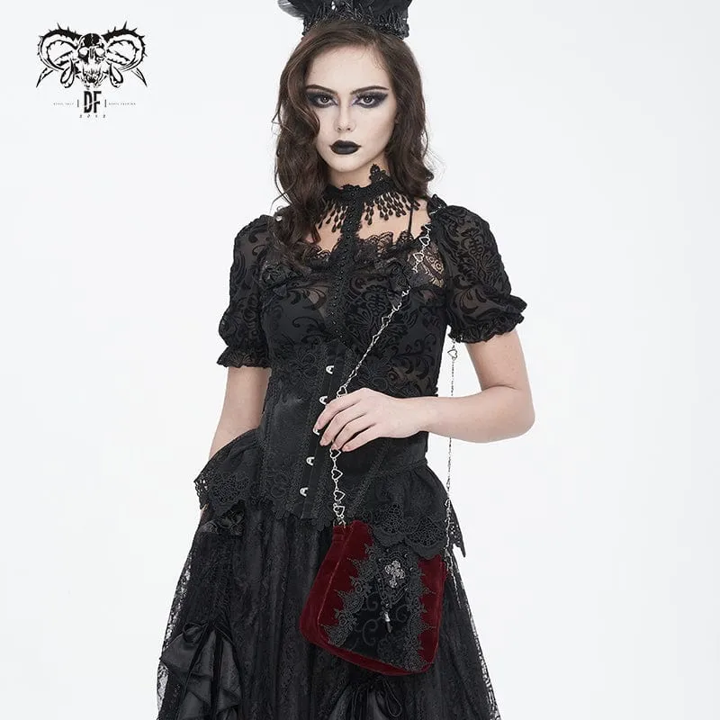 Rote Gothic-Tasche mit Blumenstickerei und Perlen für Damen