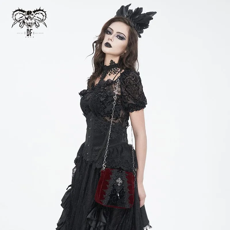 Rote Gothic-Tasche mit Blumenstickerei und Perlen für Damen