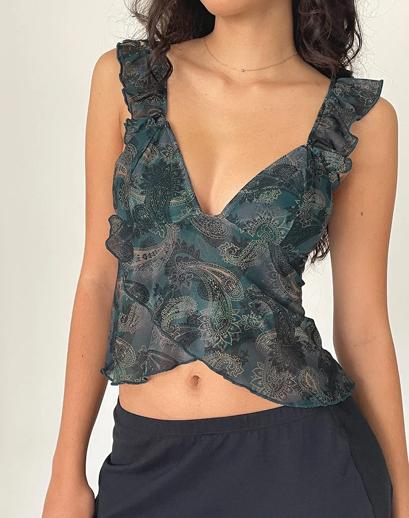 Kajari-Top in Blau mit Paisley-Muster