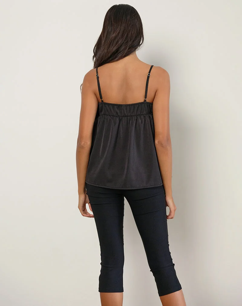 Camden Langarm-Cami-Top aus schwarzem Satin