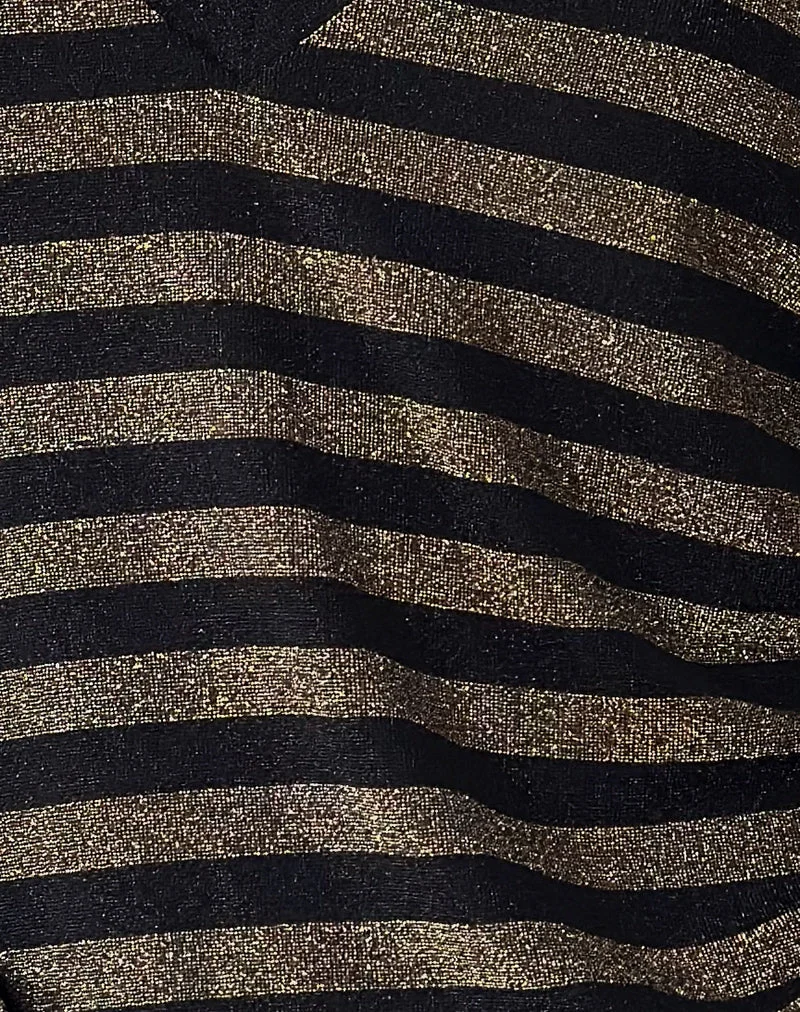 Annora Langarm-Top aus Lurex mit Goldstreifen